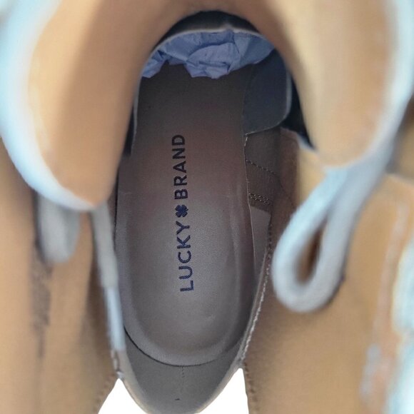 New - LUCKY BRAND Suede Lace Up Lug Sole Booties Tan | Size 9.5 - Picture 10 of 12